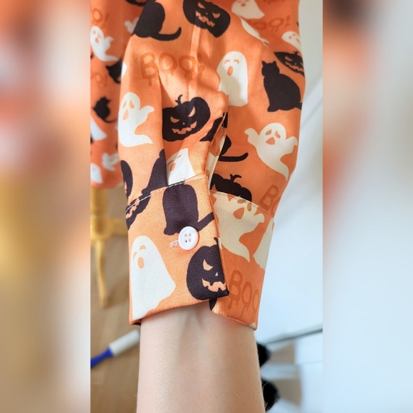 Halloween blouse from Romwe SMALL orange with pumpkins, ghost and cats - Picture 4 of 6